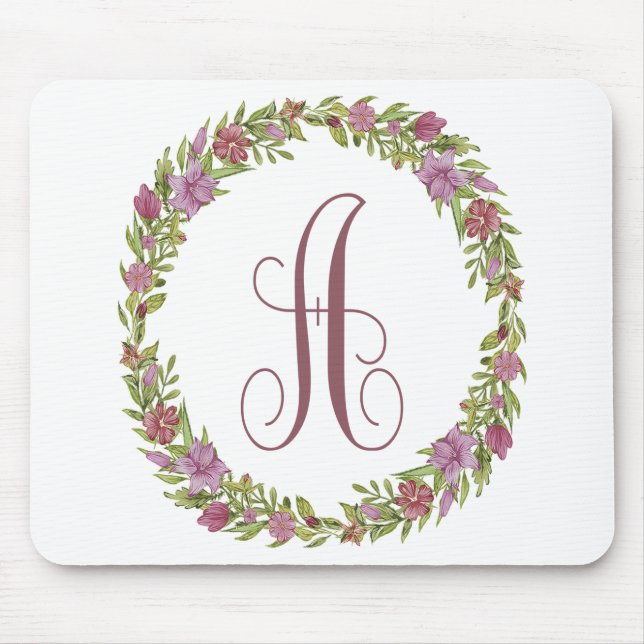 Floral Wreath Monogram A Mouse Pad (Front)