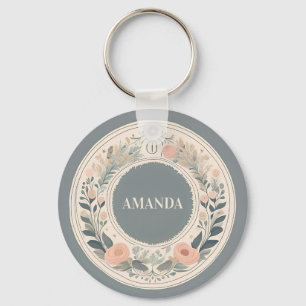 Floral Wreath Monogram Art Keychain