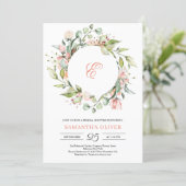 Floral wreath monogram blush floral Bridal Shower Invitation (Standing Front)