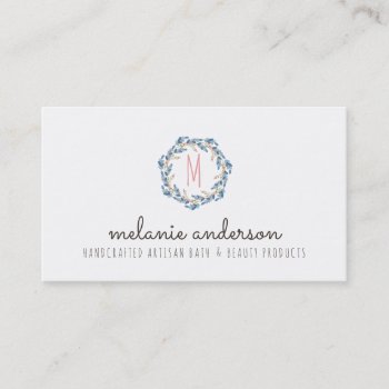 Floral Wreath Monogram Business Card by colourfuldesigns at Zazzle