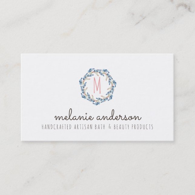 Floral Wreath Monogram Business Card (Front)