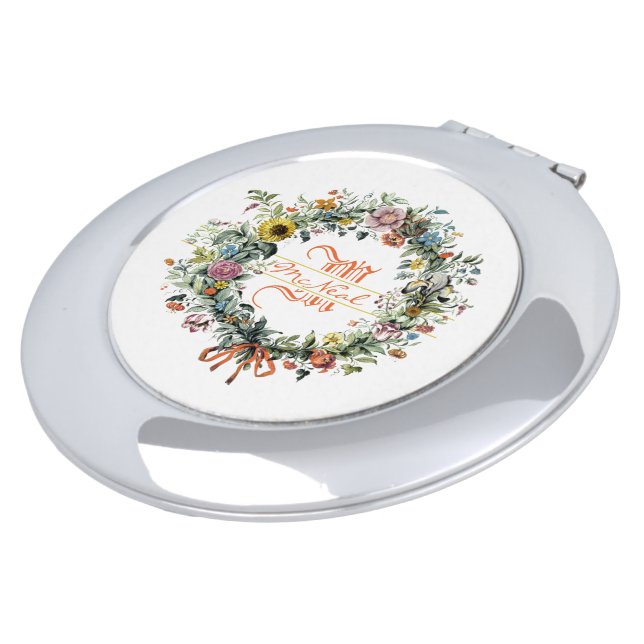 Floral Wreath Monogram Compact Mirror (Turned)