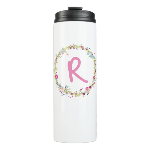 Floral Wreath Monogram Flowers Travel Mug