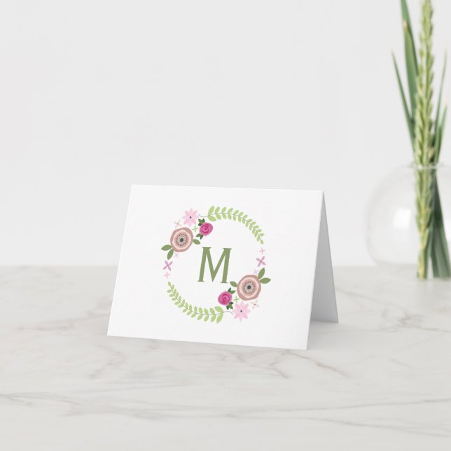 Floral Wreath Monogram Notecard (Front)