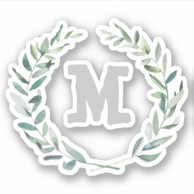 Floral wreath monogram personalized sticker (Front)