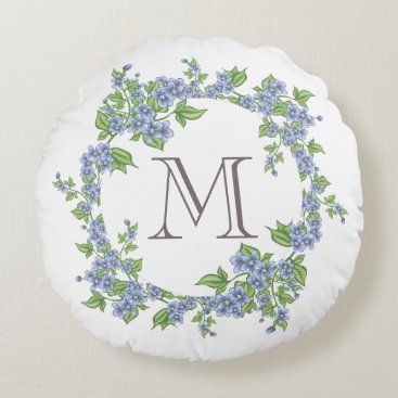 Floral Wreath Monogram Round Pillow