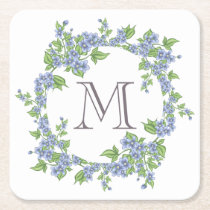 Floral Wreath Monogram Square Paper Coaster