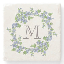 Floral Wreath Monogram Stone Coaster