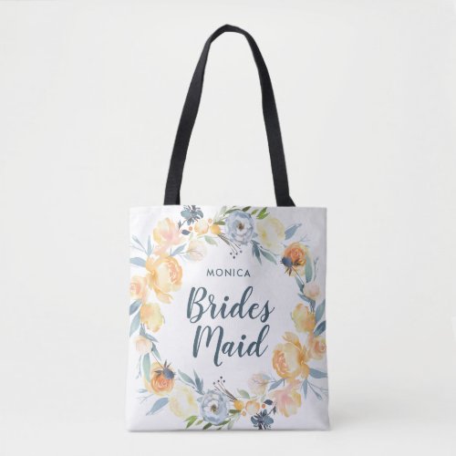 Floral Wreath Monogrammed Bridesmaid Tote Bag