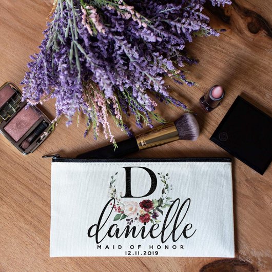 Floral Wreath Monogrammed Canvas Cosmetic Bag (Front)