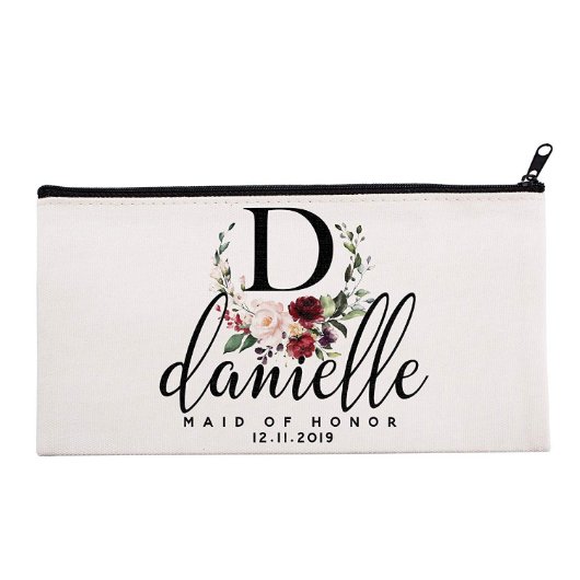 Floral Wreath Monogrammed Canvas Cosmetic Bag (Front)