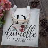 Floral Wreath Monogrammed Canvas Tote Bag (Front)