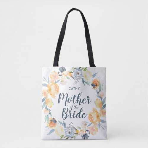 Floral Wreath Monogrammed Mother of the Bride Tote Bag