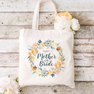 Floral Wreath Monogrammed Mother of the Bride Tote Bag