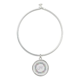 Floral Wreath Monogrammed Personalized Bangle Bracelet