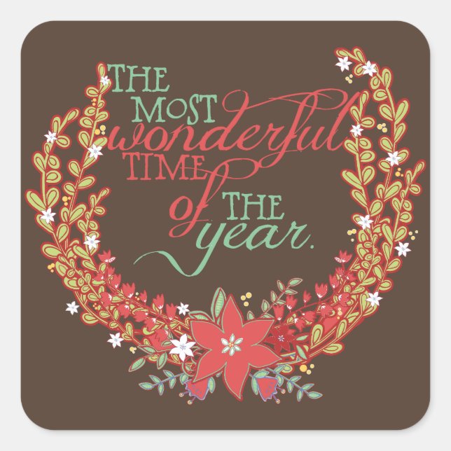 Floral Wreath Most Wonderful Time Holiday Sticker (Front)