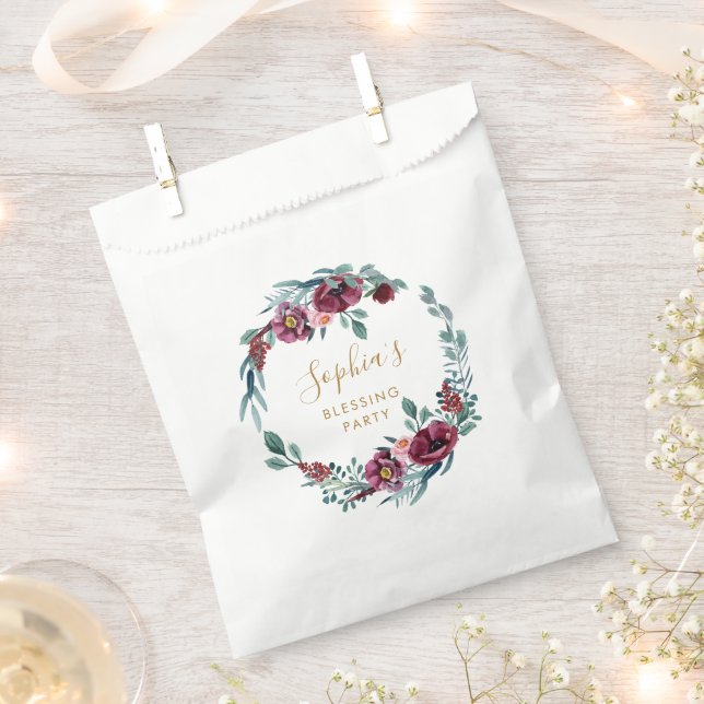 Floral Wreath Mother and Baby Blessing Party Favor Bag (Clipped)