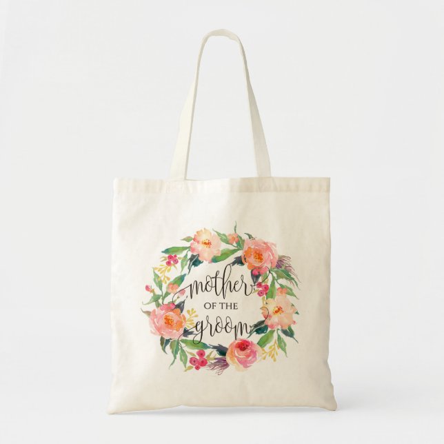 Floral Wreath, Mother of the Groom, Calligraphy-1 Tote Bag (Front)
