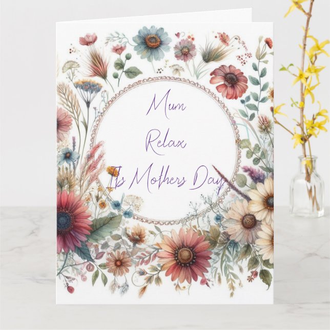 Floral wreath Mother’s Day Message. Card (Yellow Flower)