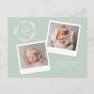 Floral wreath multi photo birth announcement postcard