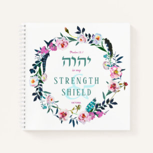 Floral Wreath Named Bible Quote YHVH Green Blue Notebook