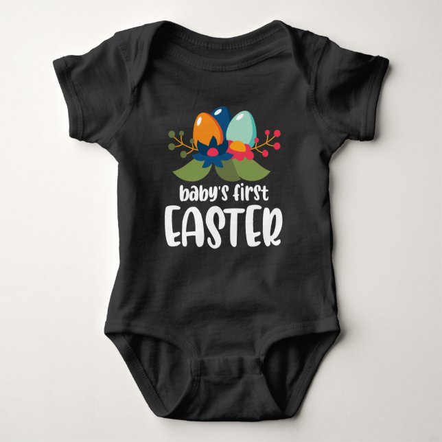 Floral Wreath of Eggs Baby's First Easter Newborn Baby Bodysuit (Front)