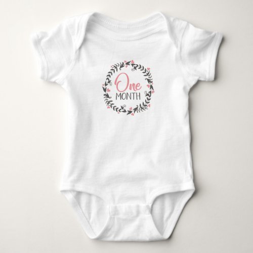 Floral Wreath One Month Milestone with Pink Hearts Baby Bodysuit