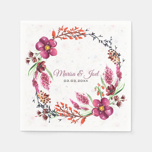 Floral Wreath Over Delicate flowers Napkins (Front)