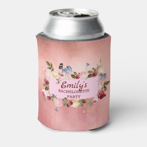 Floral Wreath Over Watercolor Background Can Cooler
