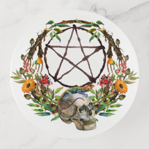 Floral Wreath Pagan Pentacle Trinket Tray