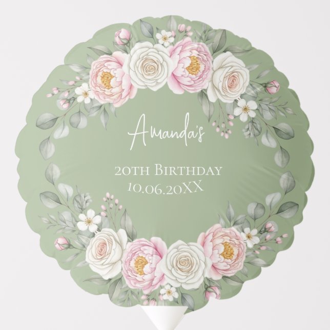 Floral Wreath Personalized Birthday Balloon (Front)