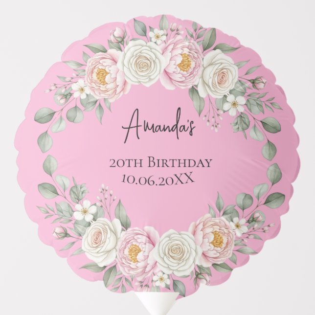 Floral Wreath Personalized Birthday Balloon (Front)
