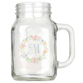 Floral Wreath Personalized Monogram Bridesmaid Mason Jar