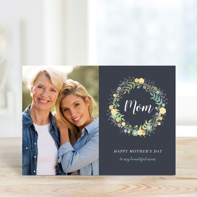 Floral Wreath Personalized Mother's Day Photo Card (Creator Uploaded)