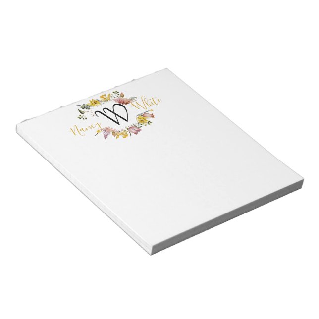 Floral wreath personalized notepad (Angled)