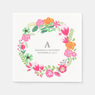 Floral Wreath Personalized Paper Napkins