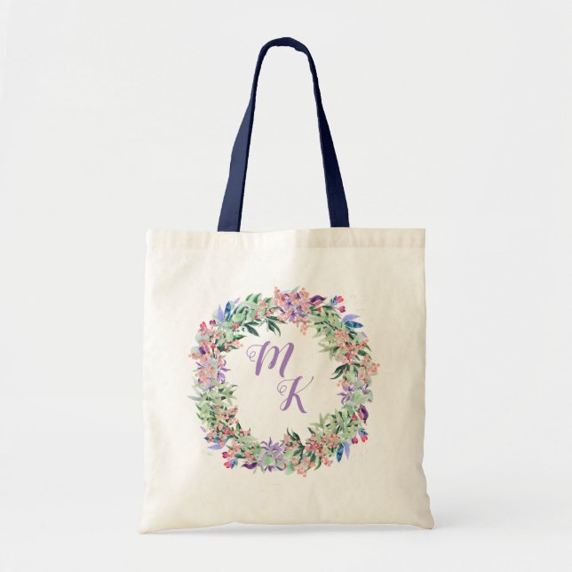 Floral Wreath Personalized Tote Bag (Front)