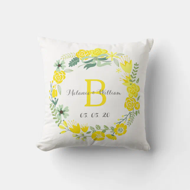 Floral Wreath Personalized Wedding Throw Pillow Zazzle