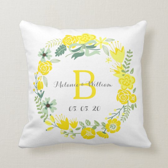 Floral Wreath Personalized Wedding Throw Pillow