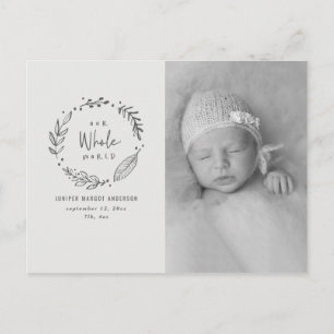 Floral wreath photo birth announcement postcard