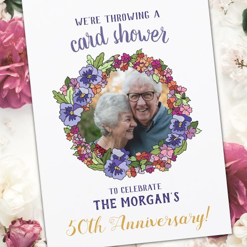 Floral Wreath Photo Frame Card Shower Anniversary