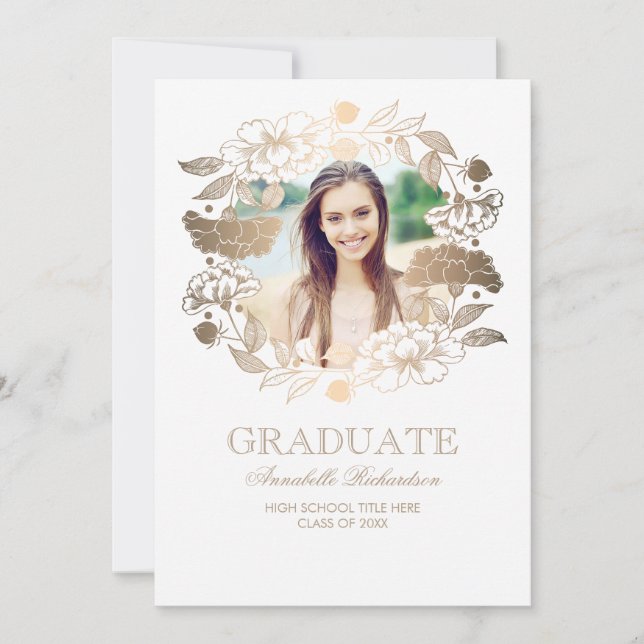 Floral Wreath Photo Frame Graduation Invitation (Front)