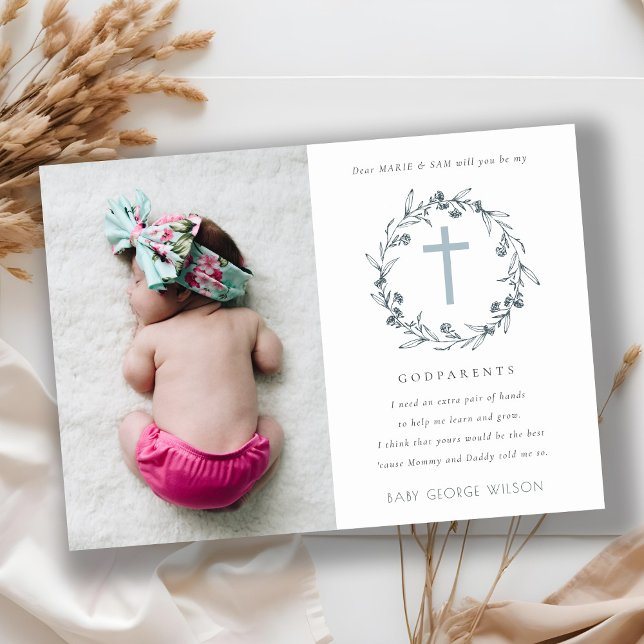 Floral Wreath Photo Godparents Proposal Invite (Creator Uploaded)