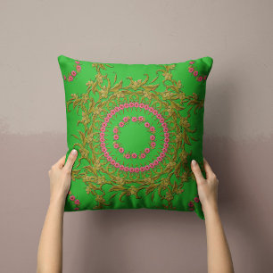 Floral Wreath Pillow in Green
