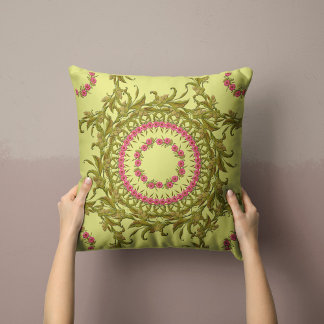 Floral Wreath Pillow in Yellow