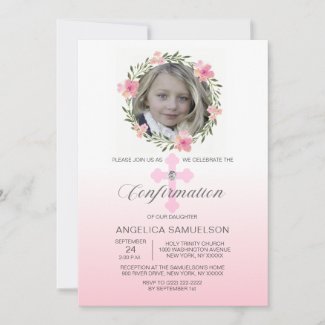 Floral Wreath Pink Confirmation GIRL | PHOTO Invitation