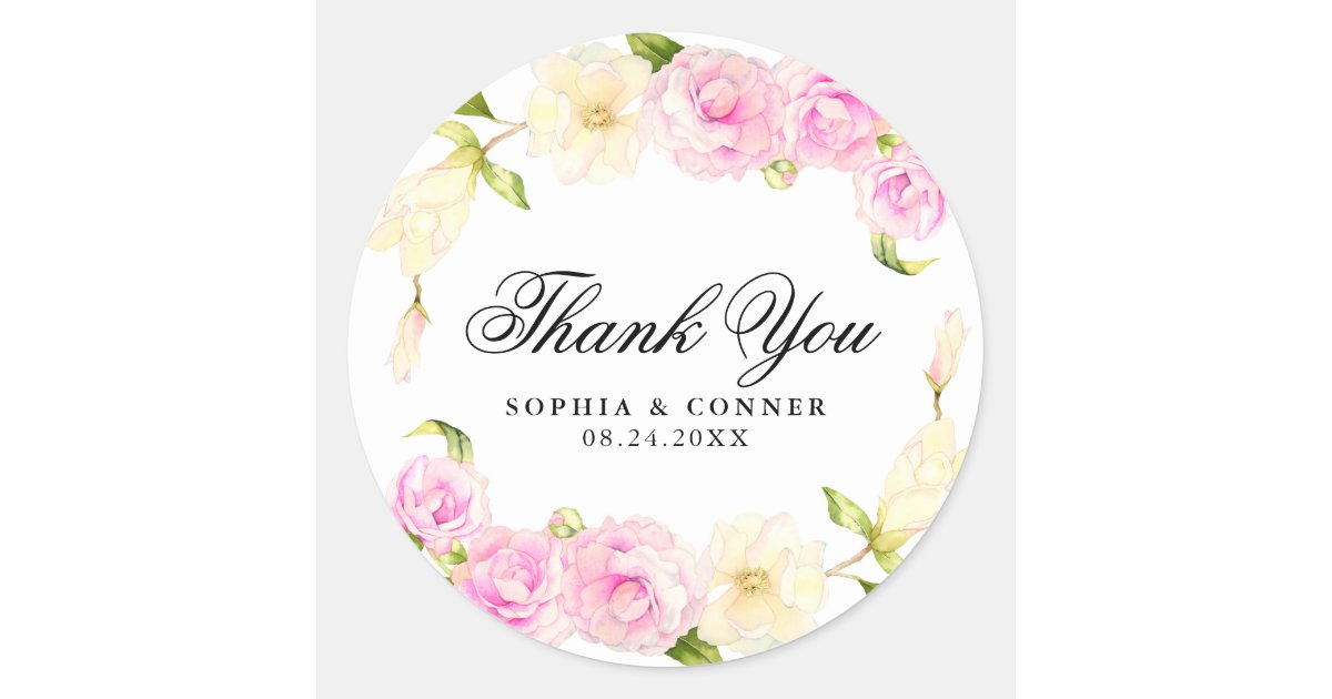 Blush White Bloom Floral Wreath Monogram Classic Round Sticker