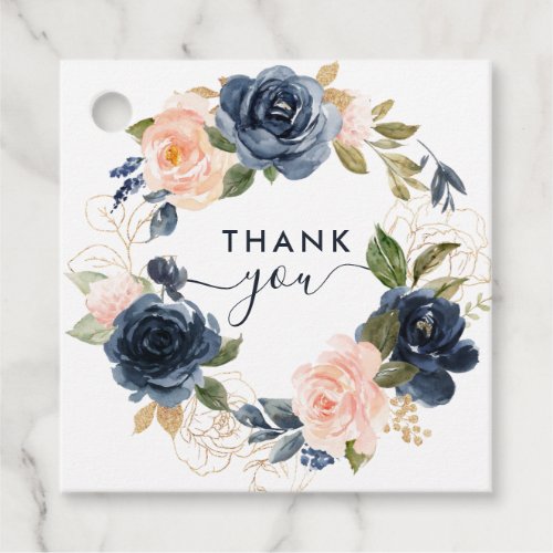 Floral Wreath Pink Navy Baby Shower Thank You Favor Tags