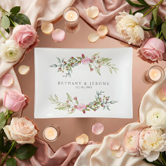 Floral Wreath Pink & Red for Wedding Rings Trinket Tray