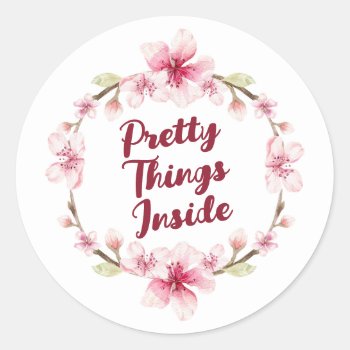 Floral Wreath Pretty Things Inside Business Classic Round Sticker by lilanab2 at Zazzle